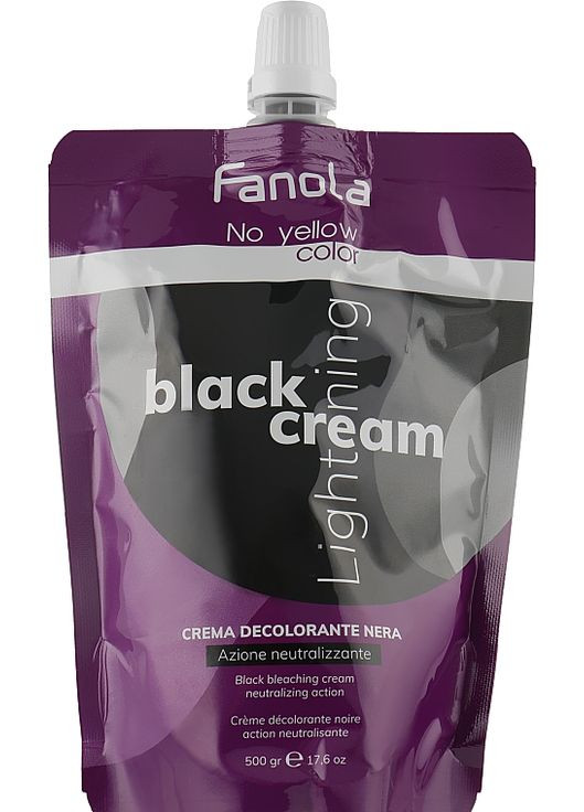 Чорний освітлювальний крем з ефектом срібла No Yellow Black Cream Lightener 500g (978470-67982) Fanola (368625293)