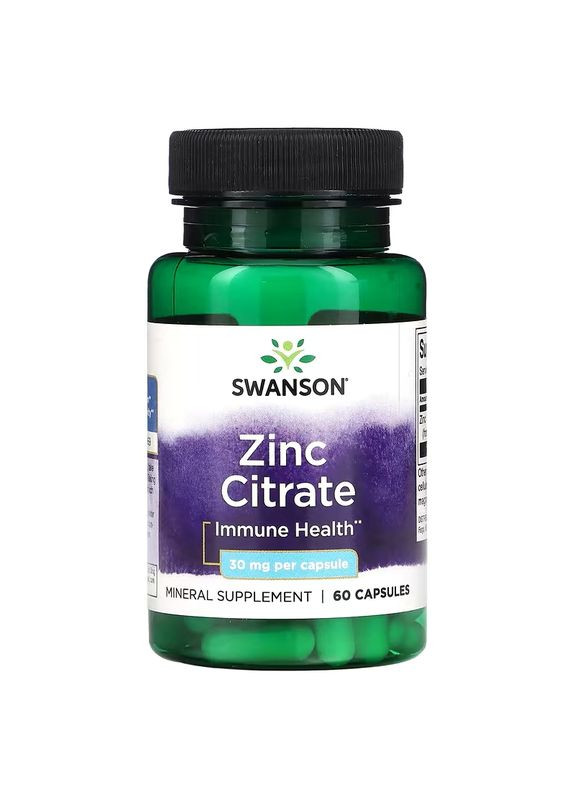 Цинк цитрат Zinc Citrate 30 мг 60 капсул Swanson (327432639)