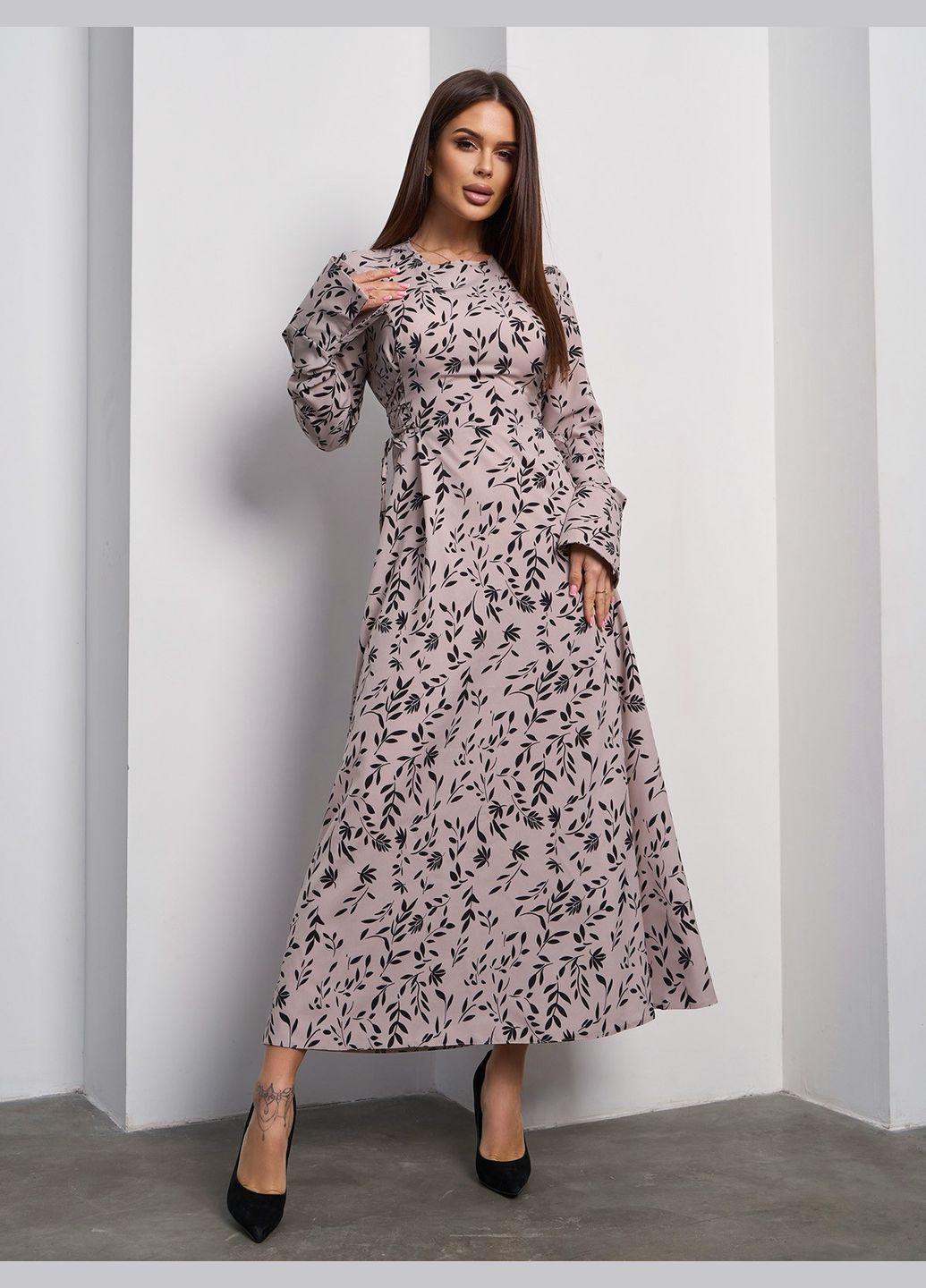 Бежевое праздничный, коктейльное, повседневный, кэжуал, вечернее элегантное ретро платье с боковыми шнуровками No Brand с цветочным принтом