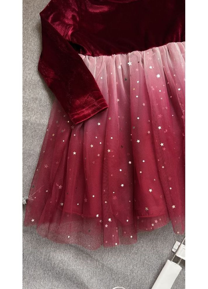 Комбинированное нарядное платье для девочки с градиентом цвет красный 10982 No Brand (370144129)