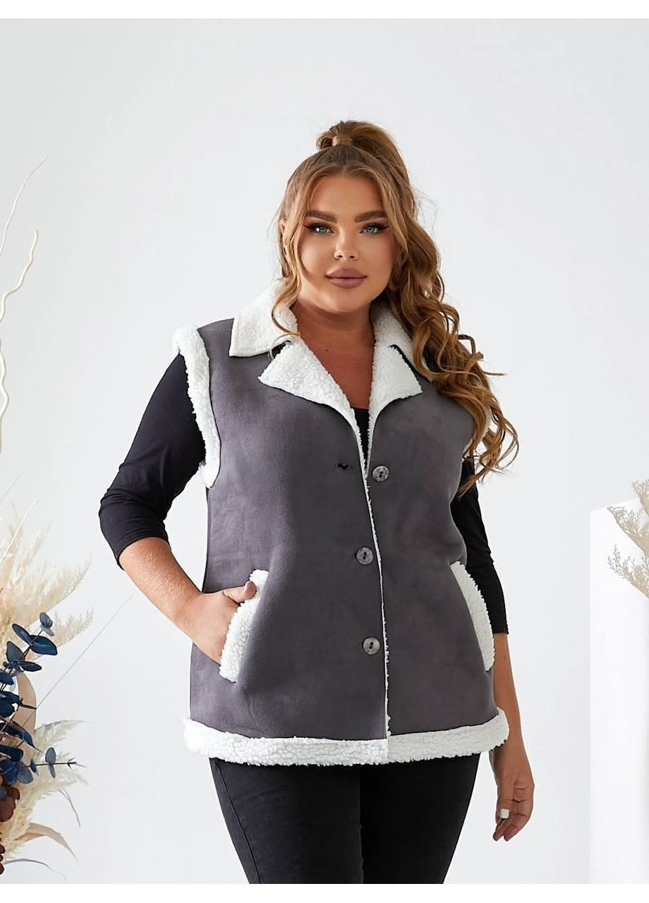 🤎 Женская жилетка с каракулем на замше с пуговицами — ЗАМЕРЫ В ОПИСАНИИ GD/GL Модний простір (366438896)