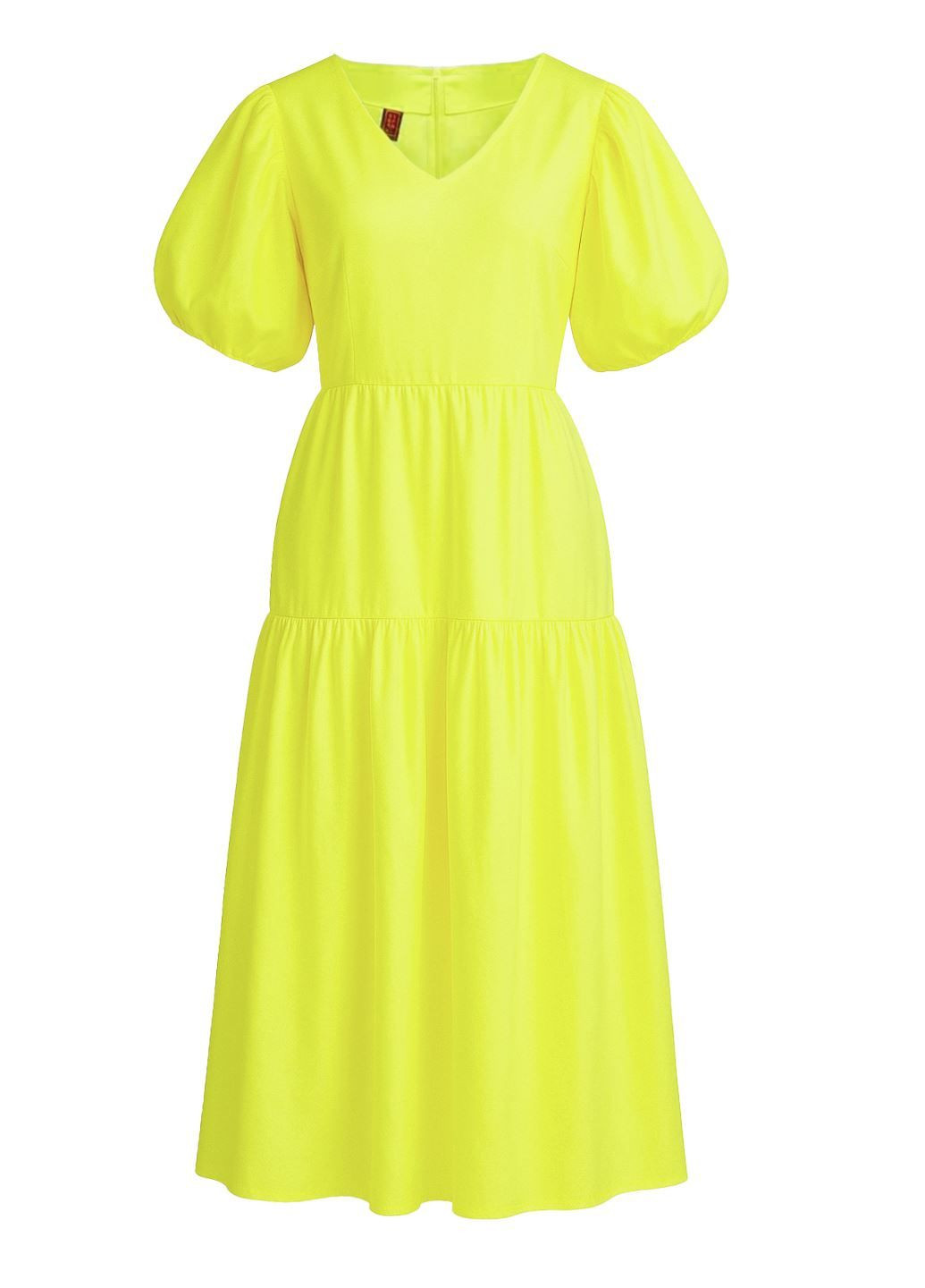 Лайм повсякденний, пляжна, кежуал лимонна бавовняна міді сукня а-силует Stefanel однотонна