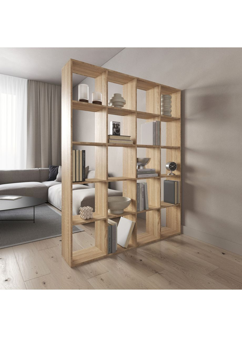 Стеллаж M-3 Дуб сонома, книжная полка на 20 ячеек, ЛДСП, 143×29×178 см — для дома, офиса, детской или гостиной VAYS (373315087)