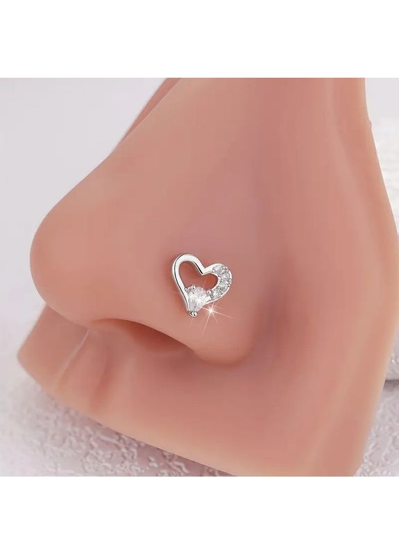 Сережка золотиста серце з великим рожевим фіанітом внизу для пірсингу носа OrnatusDivinus487 Liresmina Jewelry (367086472)