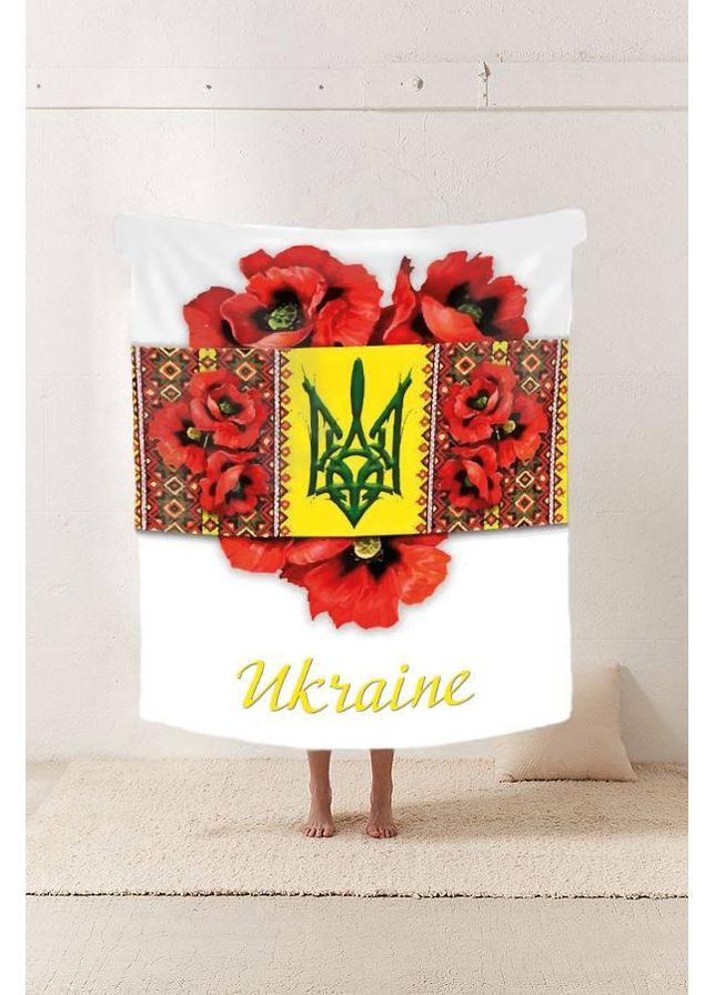 Плед патриотический Украина маки герб 3D качественное покрывало с 3D рисунком размер 160х200 Україна ТД (369660406)