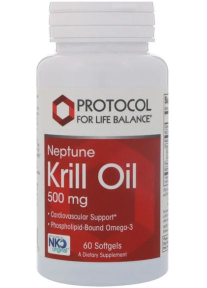 Масло криля Neptune Krill Oil 500 мг 60 капс Protocol for Life Balance (357340159)