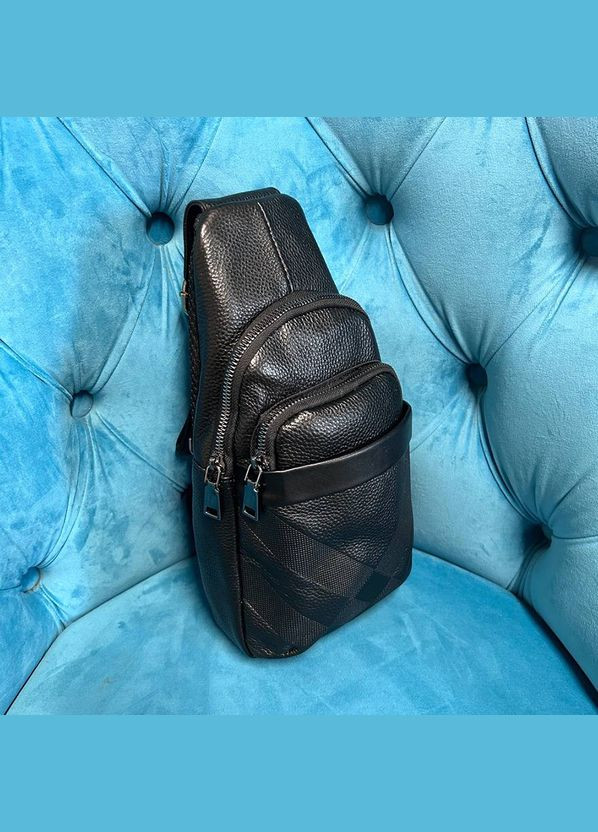 Черная кожаная нагрудная мужская сумка слинг на одно плечо из натуральной кожи No Brand (292404330)