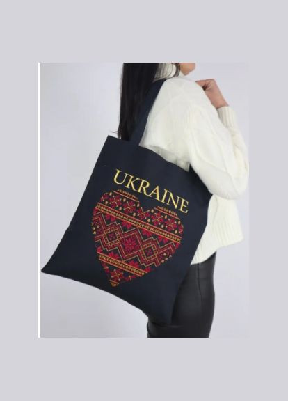 Сумка Шоппер с вышивкой UKRAINE красное сердце с золотом, эко сумка для покупок, шопер No Brand (304287802)
