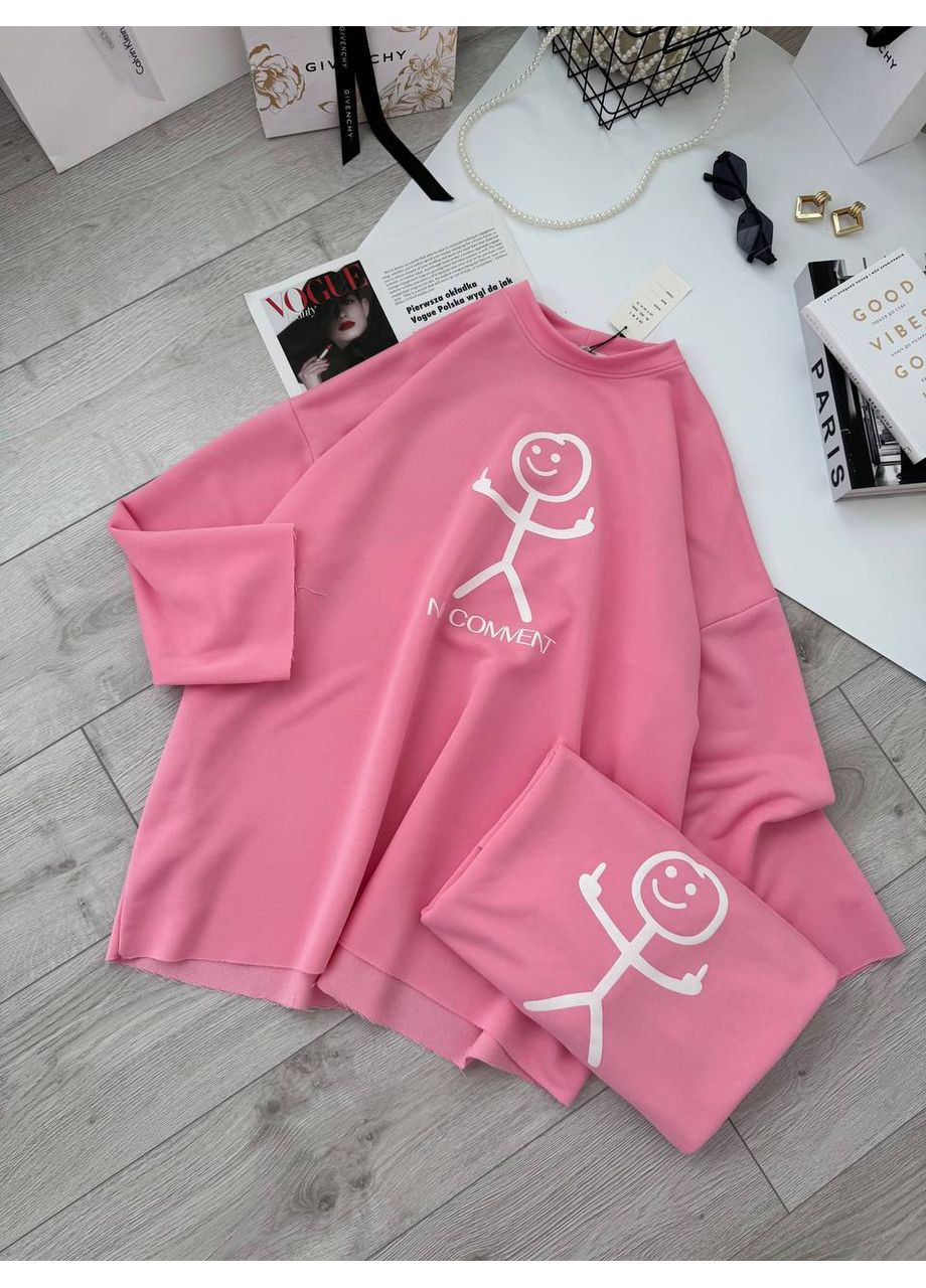 Розовый свитшот женский oversize — замер в описании DK/DL Мода без кордонів надпись без декора (366526992)