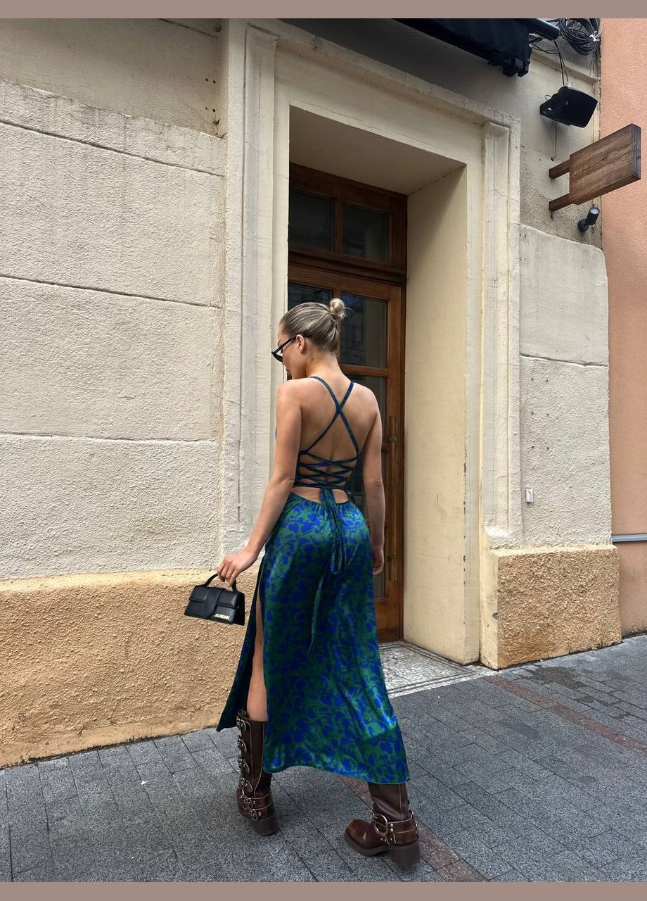 Зеленое праздничный, коктейльное, откровенный, повседневный, кэжуал, джинсовое, вечернее шелковое платье с разрезом Україна с цветочным принтом