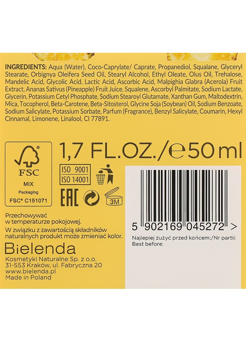 Зволожувальний і освітлювальний крем для обличчя Eco Sorbet Moisturizing & Brightening Face Cream 50ml (909694-11918) Bielenda (368609645)