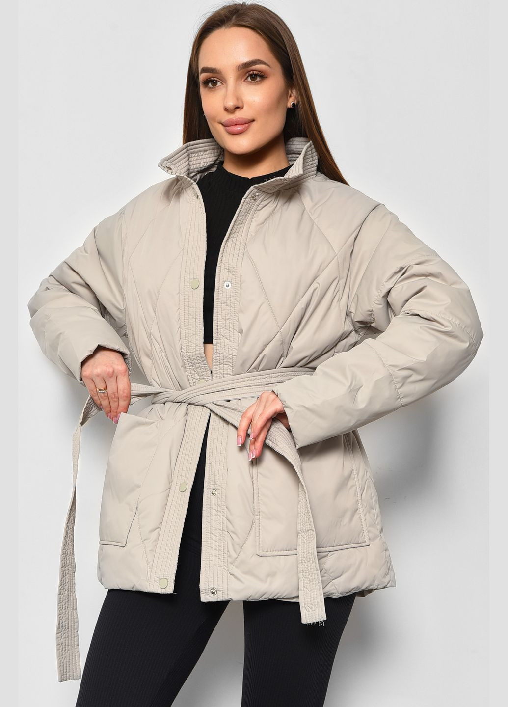 Оливковая демисезонная куртка женская демисезонная полубатальная оливкового цвета Let's Shop