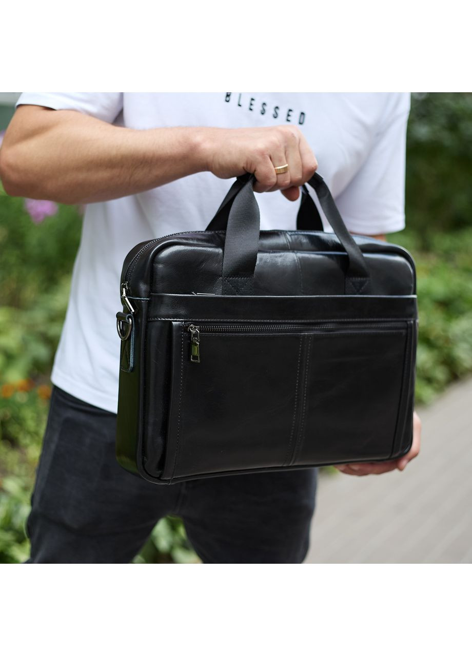 Шкіряна чоловіча сумка-портфель 38х28х8, сумочка для роботи та щоденних справ, чоловічий шопер, чорна No Brand (360884481)