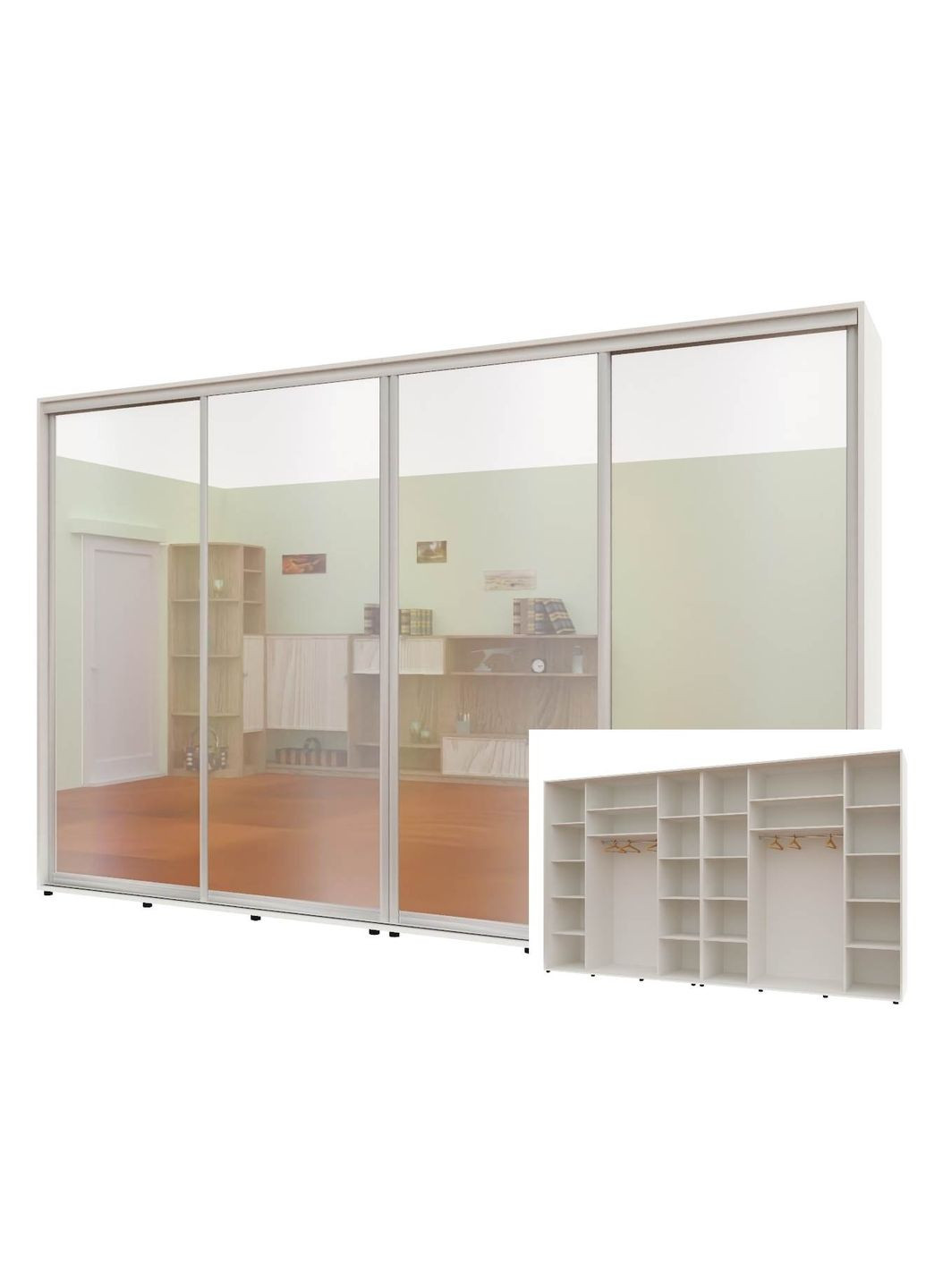 Шафа-купе чотиридверна 320*60*220 см Білий 4 двері Дзеркало Максі Комфорт Меблі (360437579)