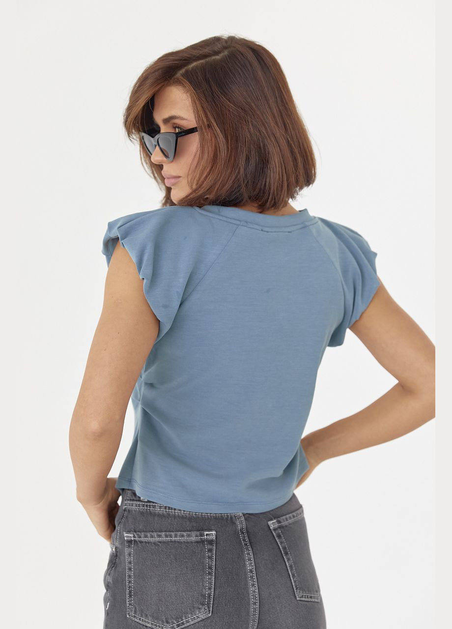 Сіра демісезон жіноча футболка з пишними рукавами 28375 з коротким рукавом Lurex