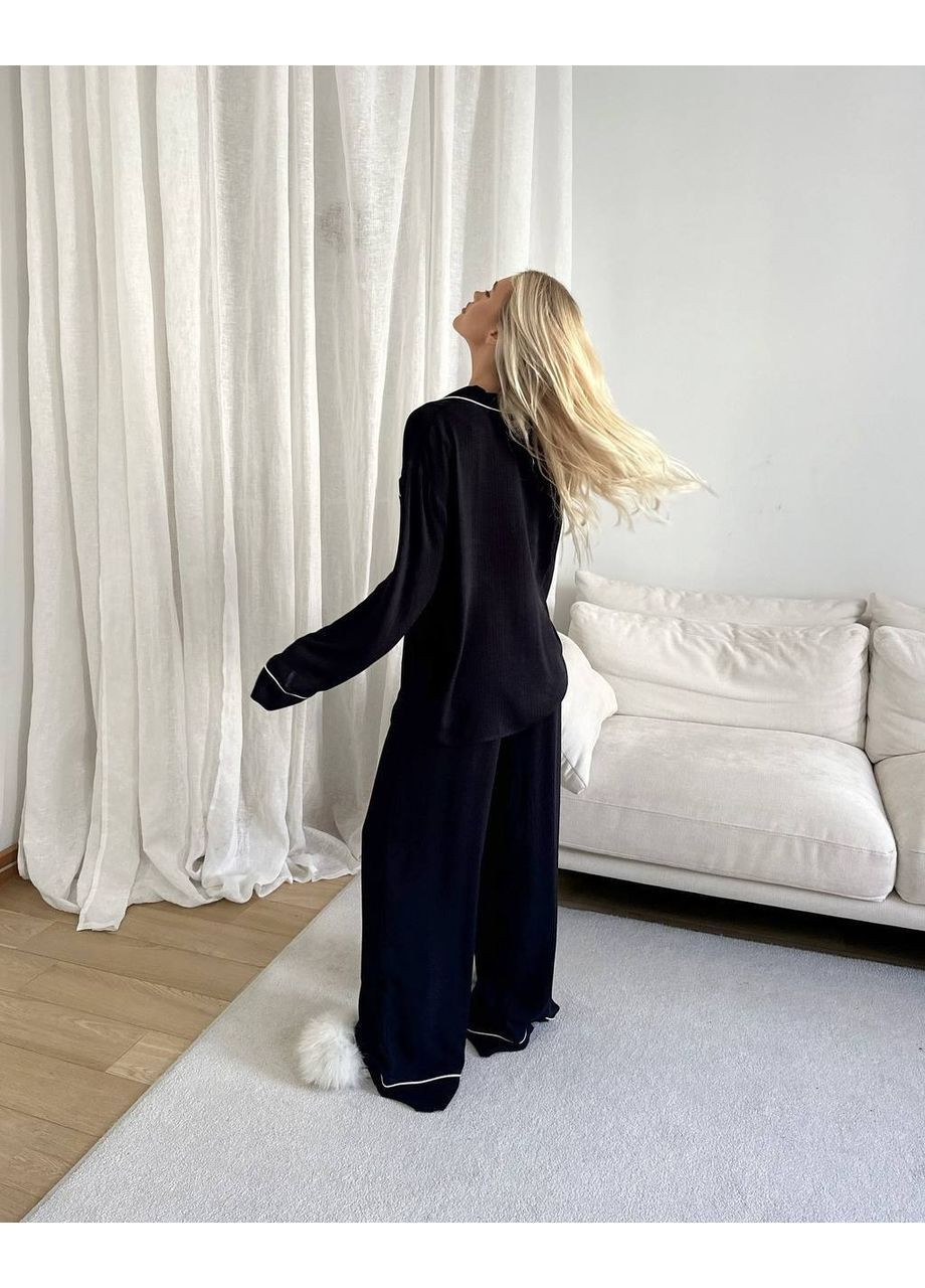 Черная стильная пижама (рубашка, брюки), цвет черный Fashion