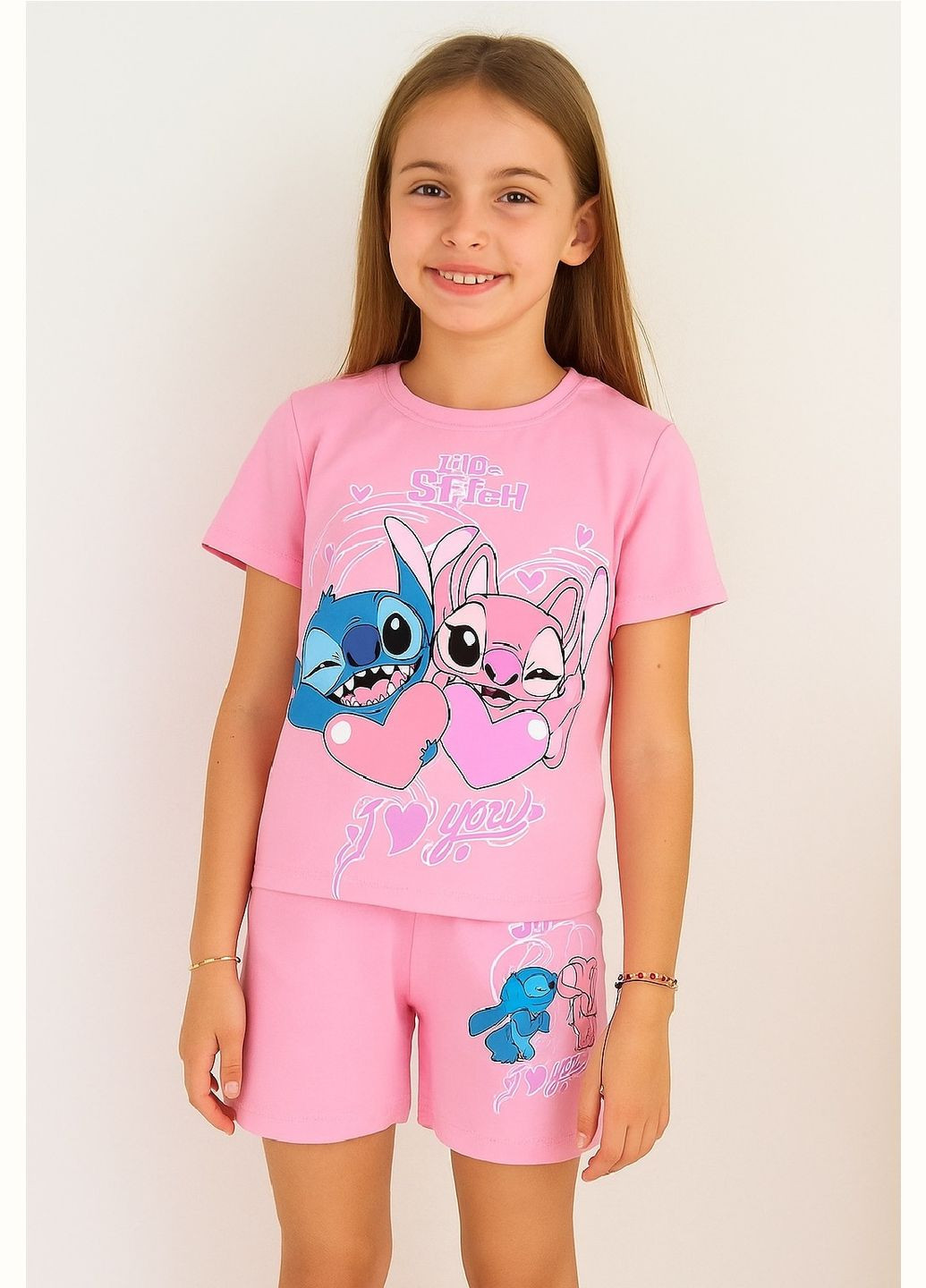 Розовый летний комплект lilo&stitch (лило и ститч) lilo300525 Disney Футболка+шорти (338948969)