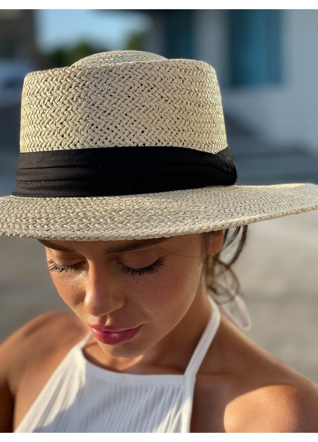 Шляпа женская летняя канотье с широкими полями 8см и лентой No Brand (293061448)
