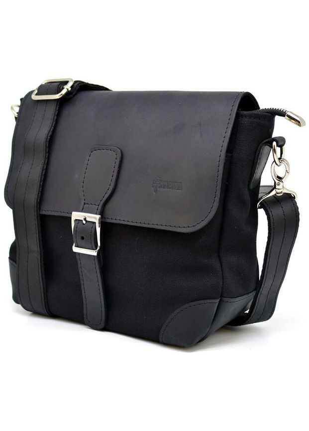 Сумка планшет через плече чоловіча з натуральної шкіри та текстилю середня Чорний 37468 TARWA (352527491)