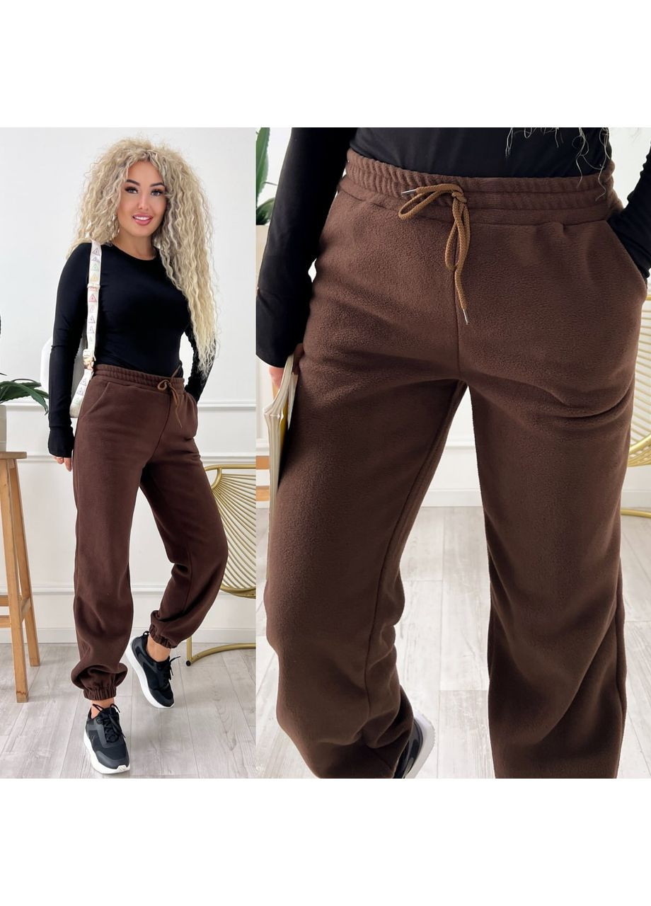 Женские флисовые штаны свободного кроя коричневого цвета 34990 No Brand (362461462)