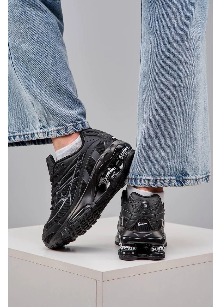 Черные демисезонные кроссовки мужские nike x supreme shox ride 2 black найк шокс райд 2 черные No Brand