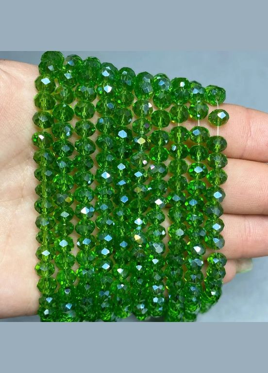 Намистини кришталеві Рондель, 6х4 мм, прозорі, пляшковий зелений, 80 шт No Brand (340485305)