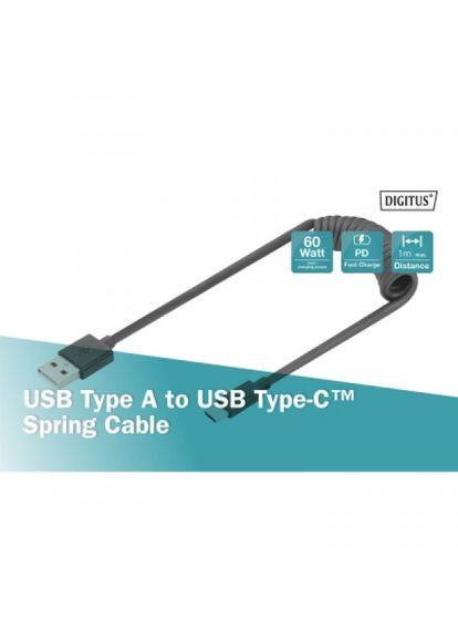 Дата кабель USB 2.0 AM to TypeC 1.0m (0.32m) spiral black (AK-300430-006-S) Digitus usb 2.0 am to type-c 1.0m (0.32m) spiral black (268140076)