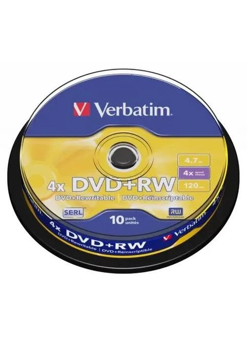 Диск DVD-RW 10, 4.7Gb, 4x, Matt Silver, Шпиндель () 43552 Verbatim (395353163)
