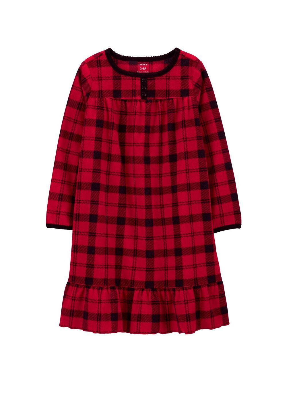 Червона зимня нічна сорочка із флісу сarters 6/7 червона клітинка No Brand