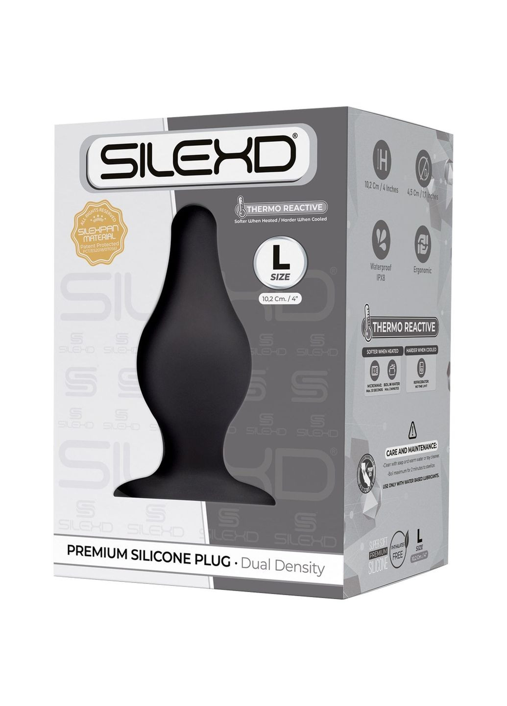 Анальна пробка термореактивна Plug Model 2 конічної форми, чорна, L Silexd (347315074)