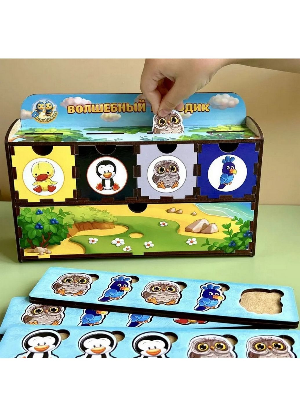 Дерев'яна настільна гра "Птахи" сортер-комодик 24х15х6 см No Brand (289460619)