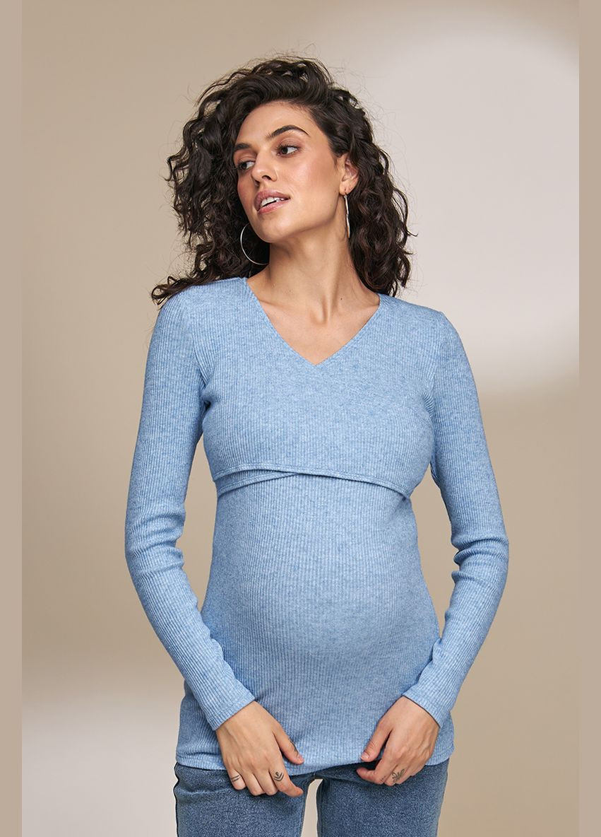 Голубой джемпер для беременных и кормящих из теплого трикотажа Юла мама (303899526)