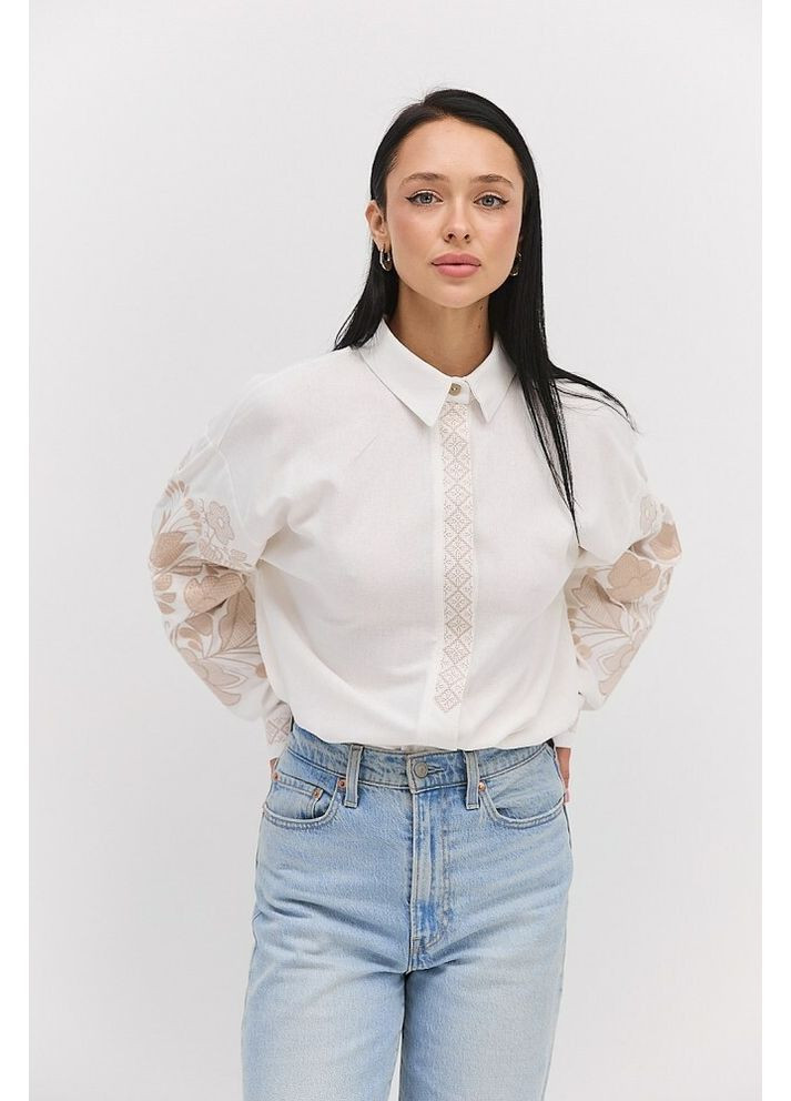 Молочная рубашка женская молочная вышиванка с золотыми узорами mkar69223-4 Arjen (369474261)