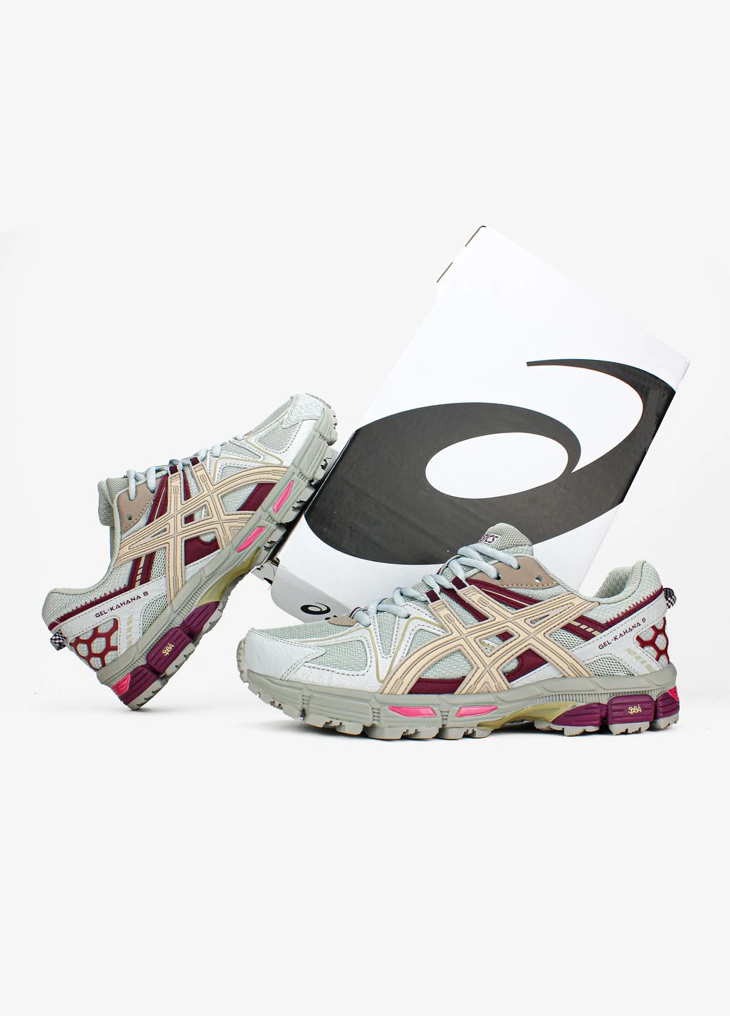 Сіро-червоні кросівки чоловічі і жіночі asics gel-kahana 8 grey burgundy | асікс гель кахана 8 сіро-червоні демісезон No Brand