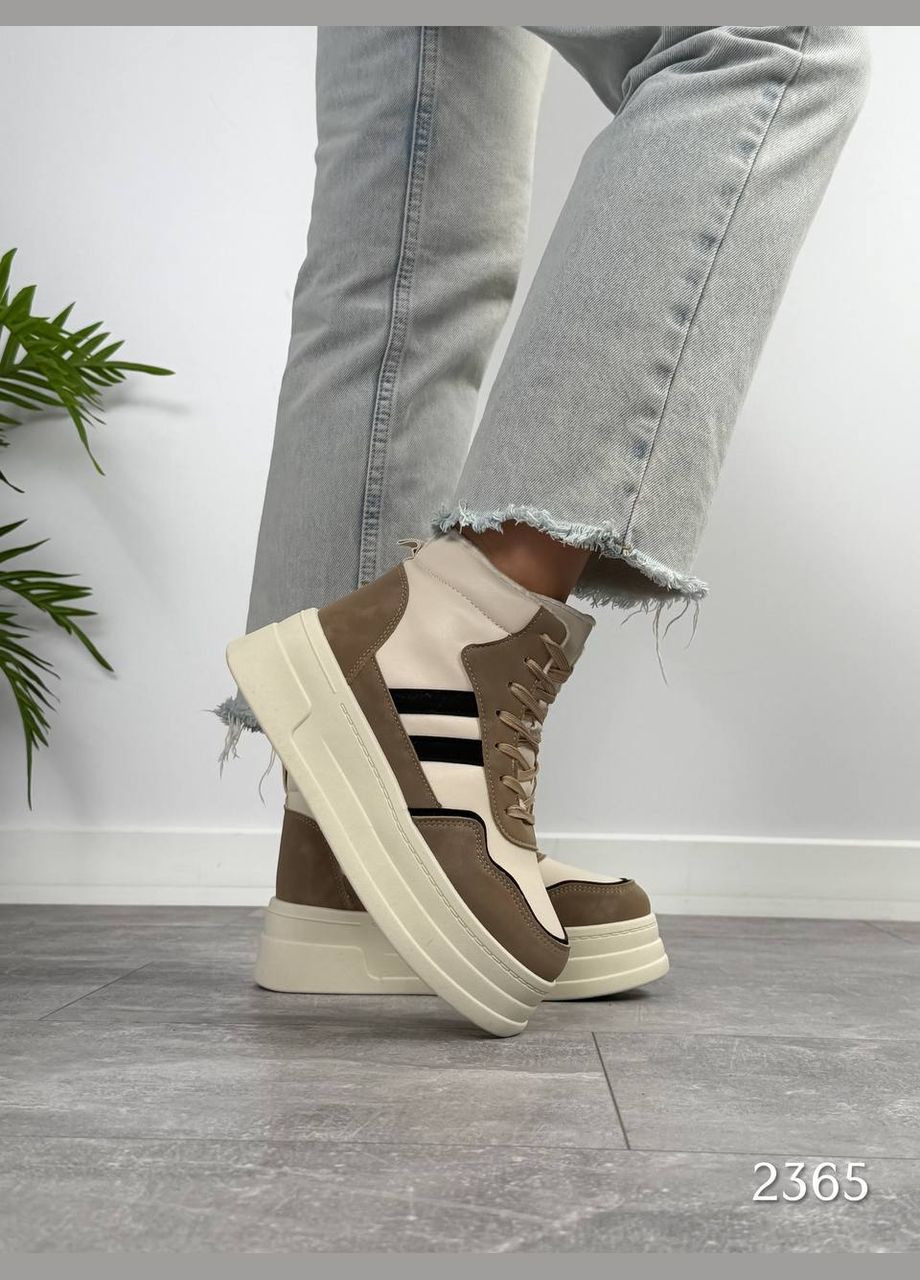 Стильные женские хайтопы No Brand бежевые зима (311281408)