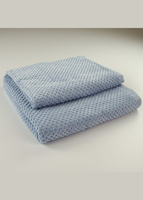 Набір махрових рушників однотонних 2шт 50x90см, 70x140см Damask Преміум якості Жакардове з велюром 550г/м2 ( ) GM Textile блакитний