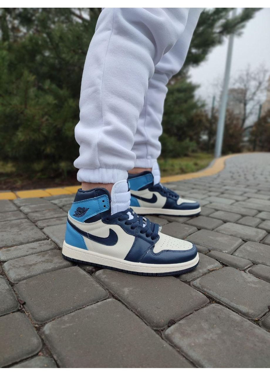 Белые демисезонные кроссовки мужские nike air jordan 1 retro high patent blue toe v2 найк аир джордан No Brand