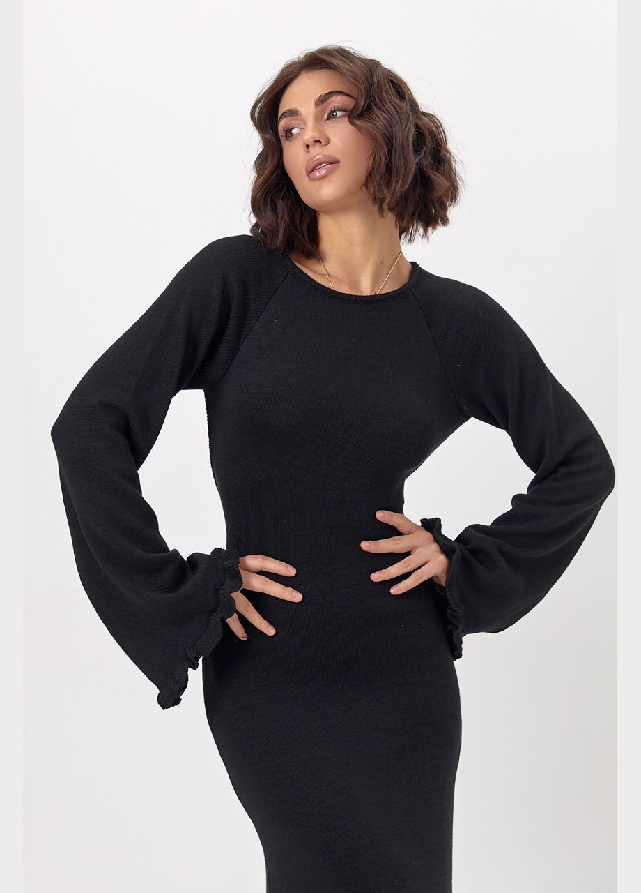 Чорна повсякденний в’язана сукня максі з вирізом на спині бежевий колір one size з відкритою спиною No Brand однотонна