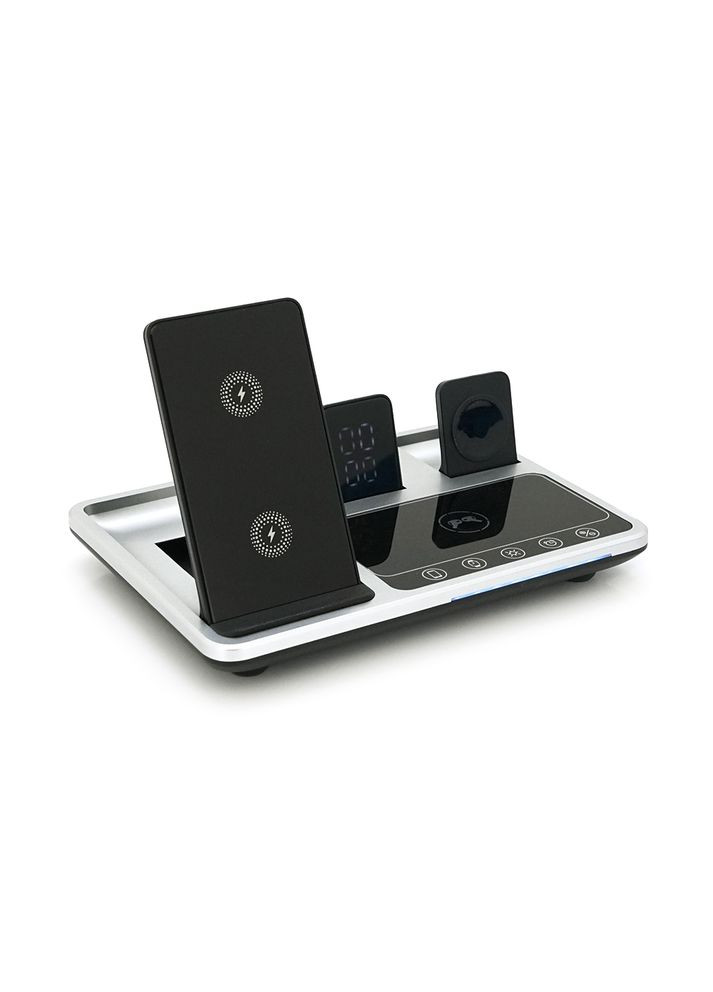 Бездротова зарядка+годинник R-11 4в1, під телефон+годинник+навушники, Black/Silver, Box Voltronic (360402775)