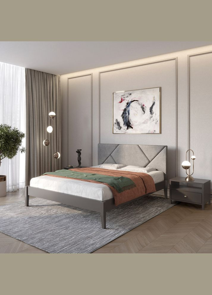 Двоспальне дерев'яне ліжко Нью-Йорк ДК (RAL9011)/Аляска 93 (Сірий) 140х200 см (MBG-10425) Mebigrand (368283129)