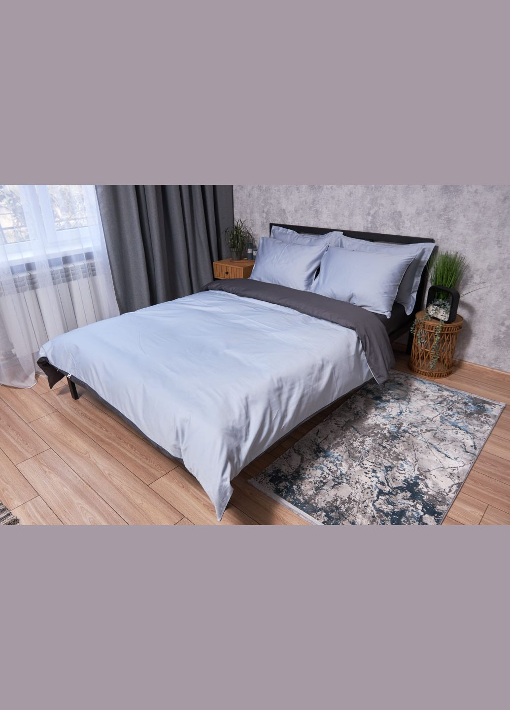 Комплект постільної білизни Satin Premium євро 200х220 наволочки 2х70х70 (MS-820002870) Moon&Star Skyline Gray (288044208)