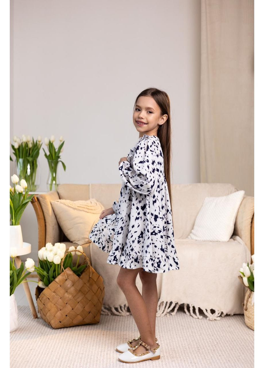 Біла дитяча весняна сукня легка з довгими рукавами біла з принтом Kodi (351902655)