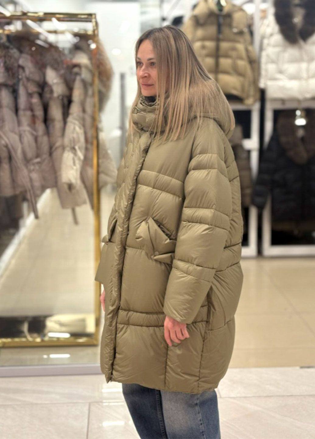 Оливковый (хаки) зимний Пуховик CHANEVIA