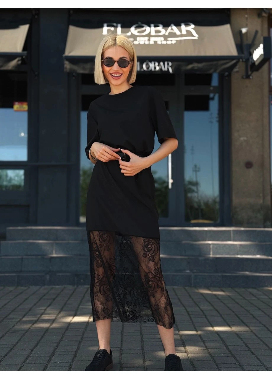 Чорна ефектна довга сукня з мереживом Fashion