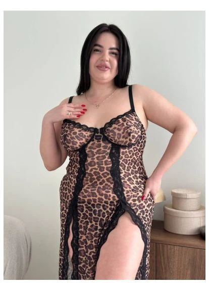 🐆 Жіночий пеньюар PLUS SIZE з леопардовим принтом — ефектна модель, що поєднує сміливий дизайн і жіночний силует. 3XL No Brand (393509487)
