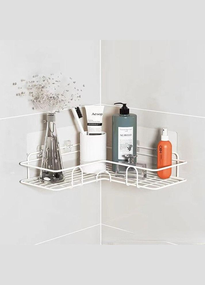 Кутова настінна поличка для ванної самоклеюча біла (NR0147_2) No Brand (315885392)