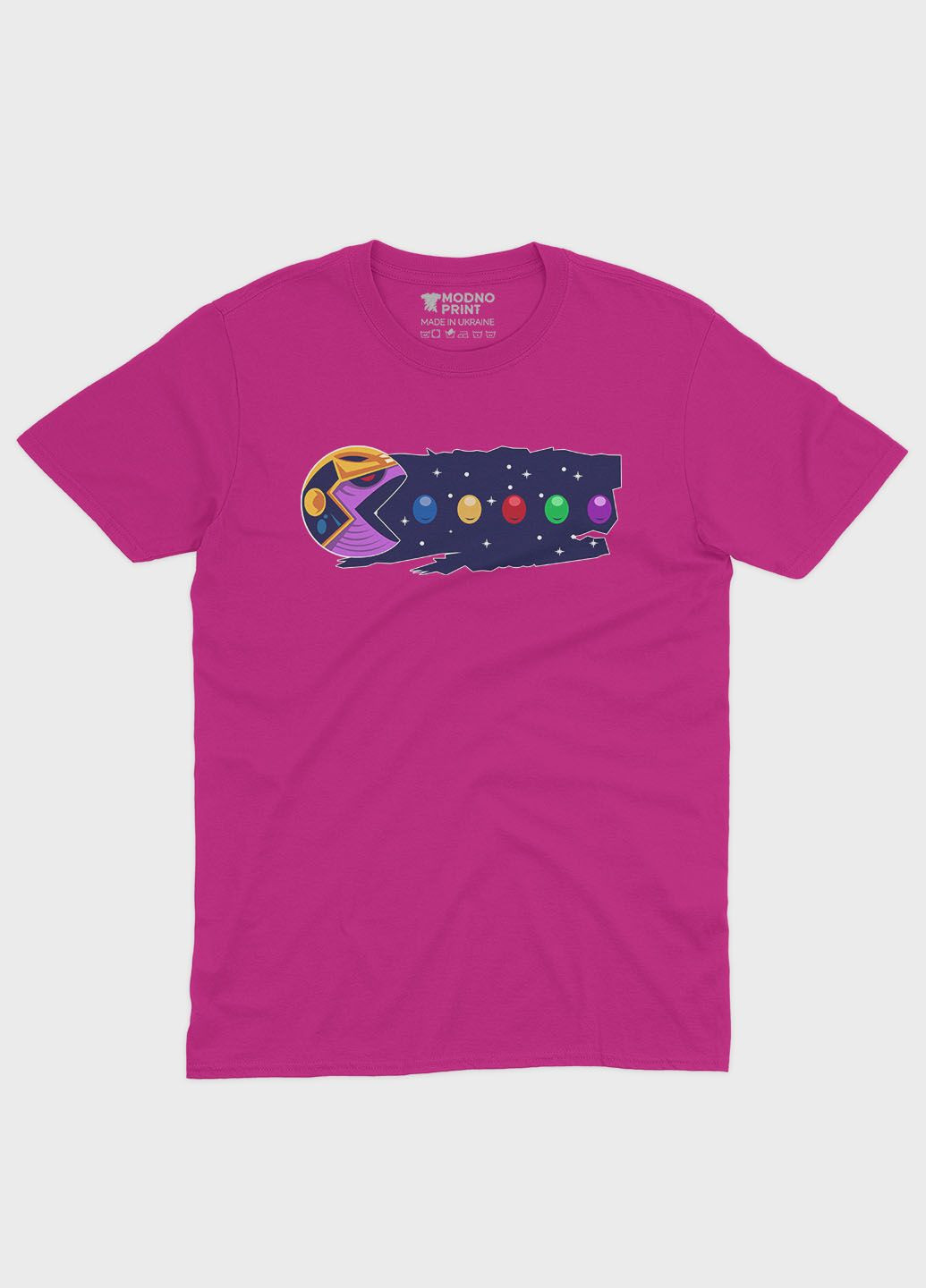 Розовая демисезонная футболка для мальчика с принтом супезлоды - танос (ts001-1-fuxj-006-019-015-b) Modno