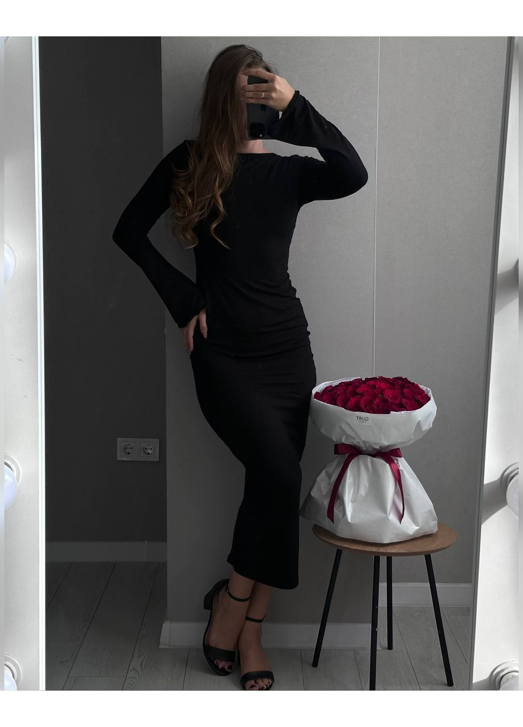 Черное вечернее платье меди с открытой спинкой из вискозы • женственное и эффектное • замеры в описании DK/DL Мода без кордонів однотонное