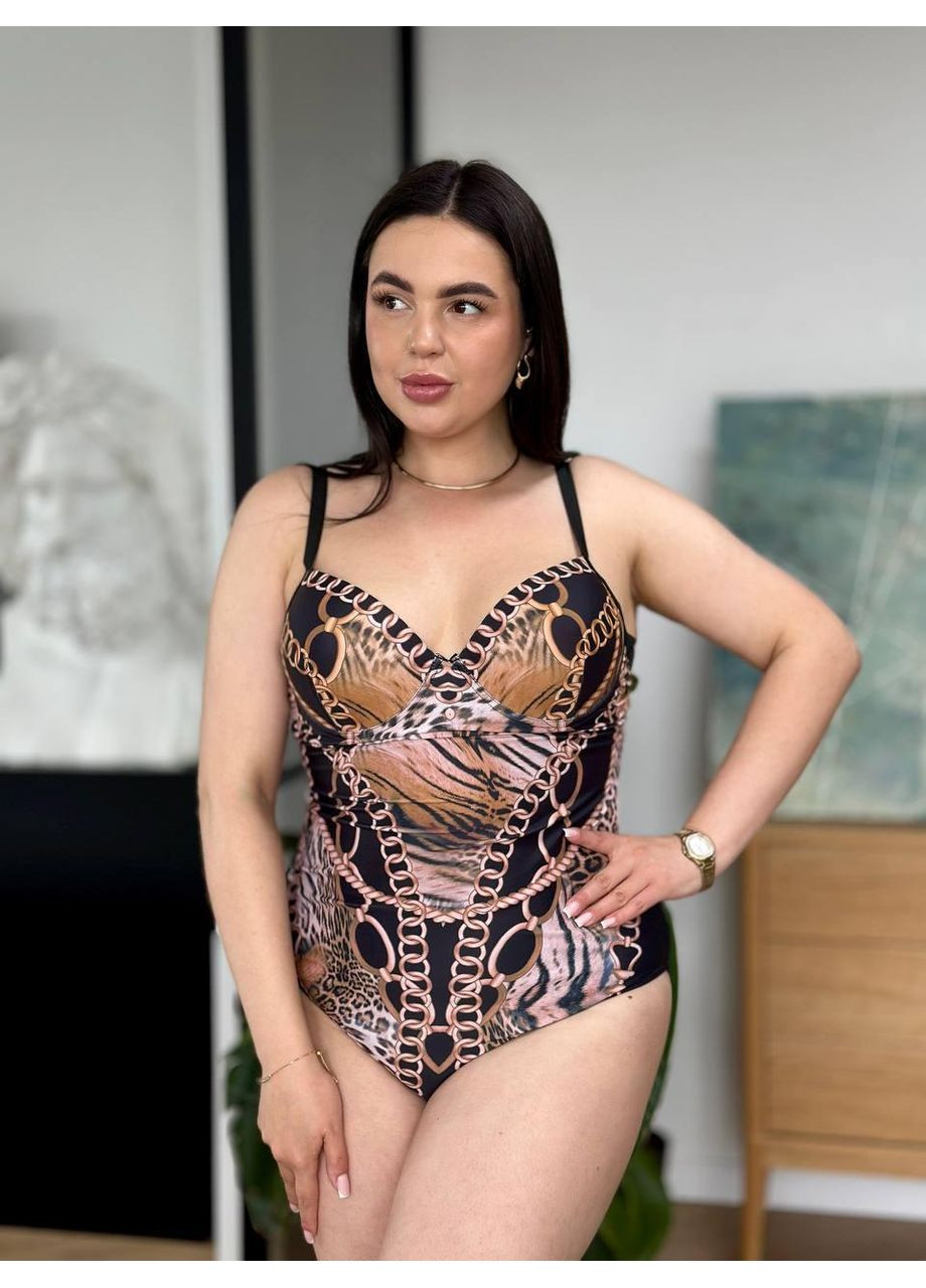 Комбинированный летний женский комплект плюс сайз сплошной купальник + парео женский купальник сплошной с парео больших размеров No Brand