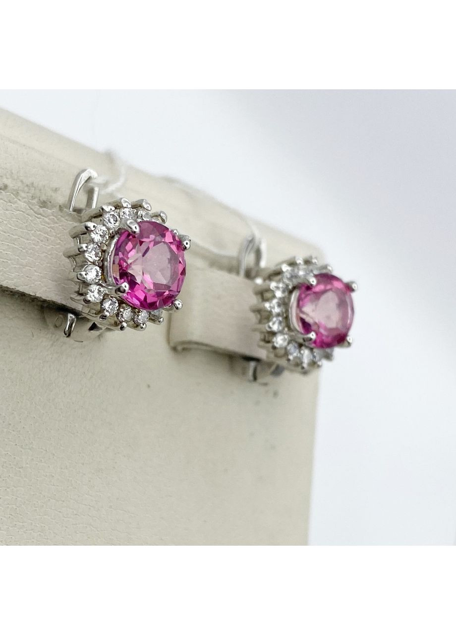 Сережки срібні з рожевим топазом 4,6 г No Brand (369737402)